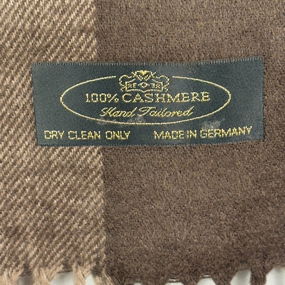 100% Cashmere Hand Tailored Plaid Scarf Fringed Brown Germany Academia 12.5 X 66 - Picture 5 of 7